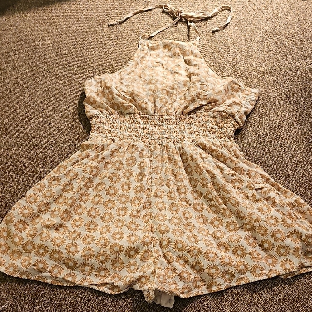 American Eagle Outfitters Beige and Brown Floral Halter Romper